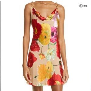 Cult Gaia Nerida Painted Floral Mini Dress with Gold Chain Straps